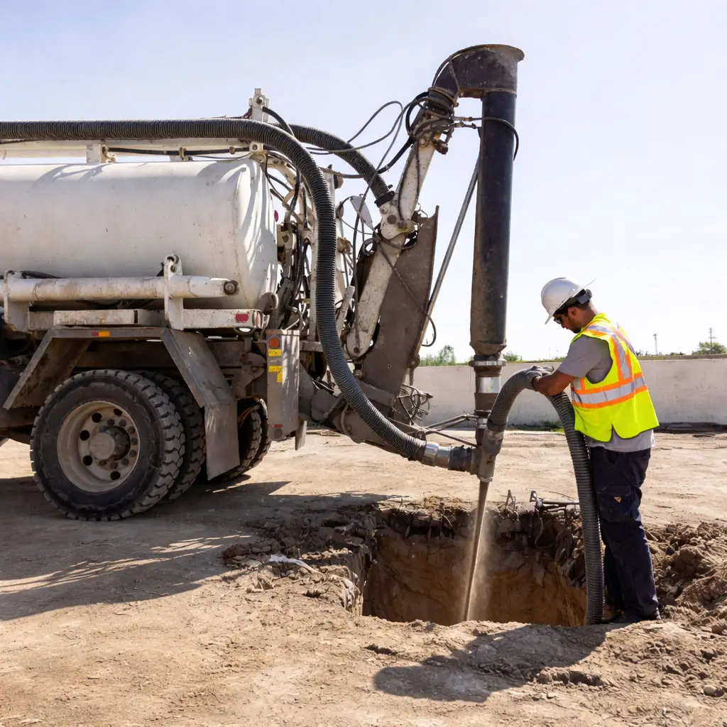 Hydrovac truck exposing underground utilities with non-destructive excavation