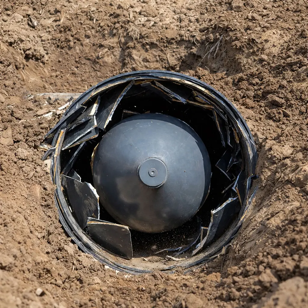 Pipe bursting head breaking through an old underground pipe during trenchless replacement