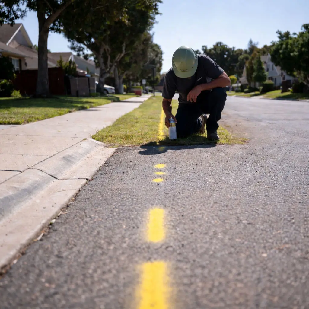 Technician marking the path of buried utilities for underground utility locating services